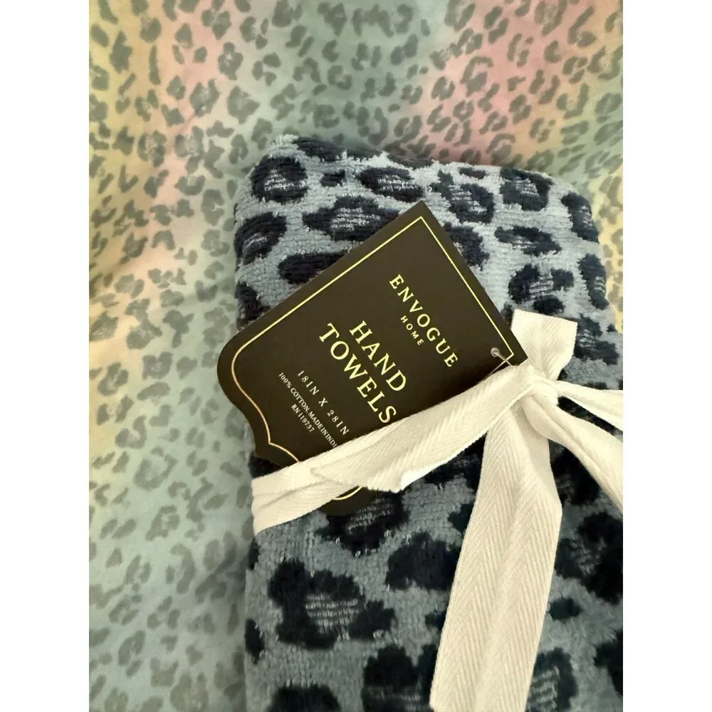 Envogue Home Leopard Print Towel Set Blue100% Cotton Bath Hand Towels reversable